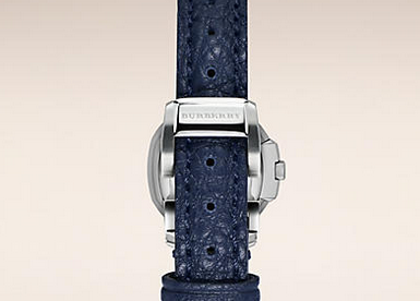 Silver Frame Burberry Watch With Deep Blue Strap