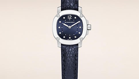 Silver Frame Burberry Watch With Deep Blue Strap