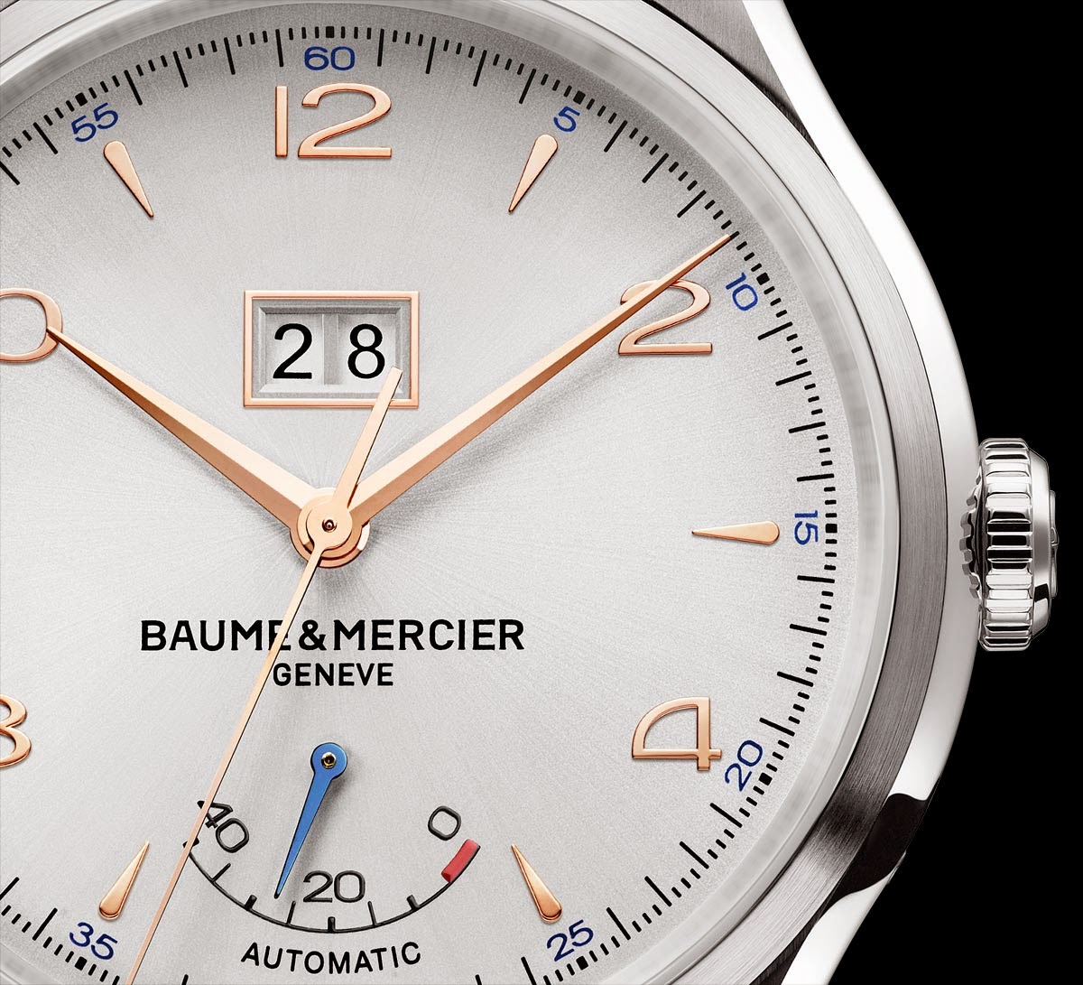 Baume & Mercier Clifton Automatic Big Date And Power Reserve watch dial