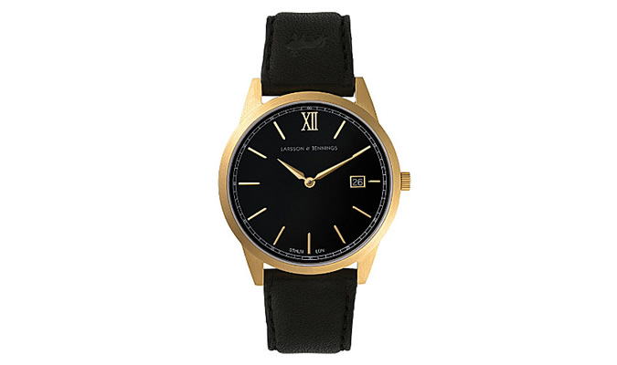 LARSSON & JENNINGS Saxon black gold-plated and leather watch