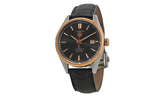TAG HEUER 215e.fc6336 carrera calibre 5 stainless steel and rose gold-plated watch
