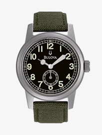 Bulova Mens Green Canvas Strap And Black Dial Watch