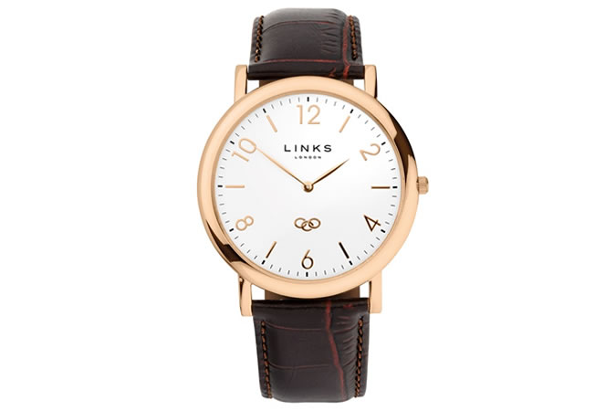 Noble Slim Mens Rose Gold Plate & Brown Leather Watch
