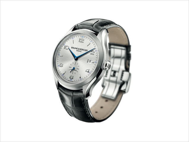 Side of Baume & Mercier classic silver Clifton watch