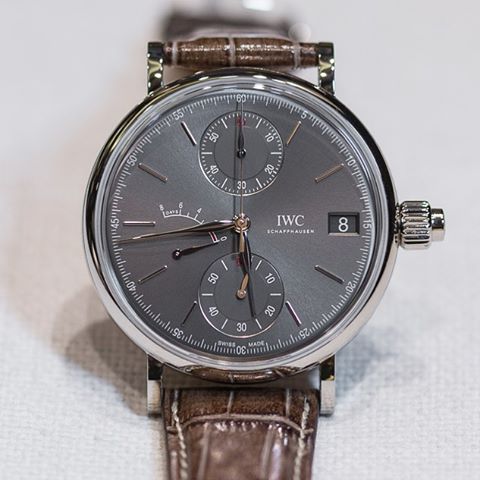 Front of IWC Portofino Hand-Wound Day & Date chronograph watch