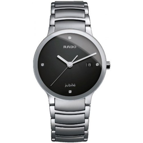 Front Of Rado Centrix Jubile Black Diamond Dial Stainless Steel Watch