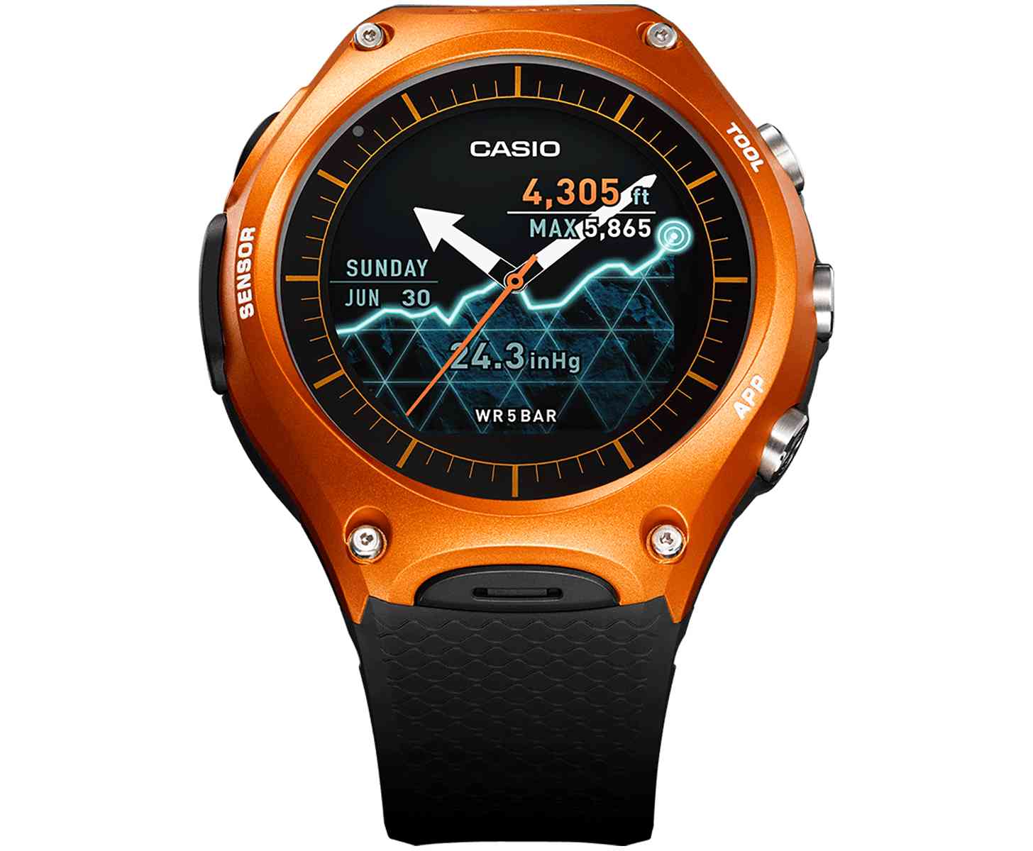 Front of Casio WSD F10 smartwatch