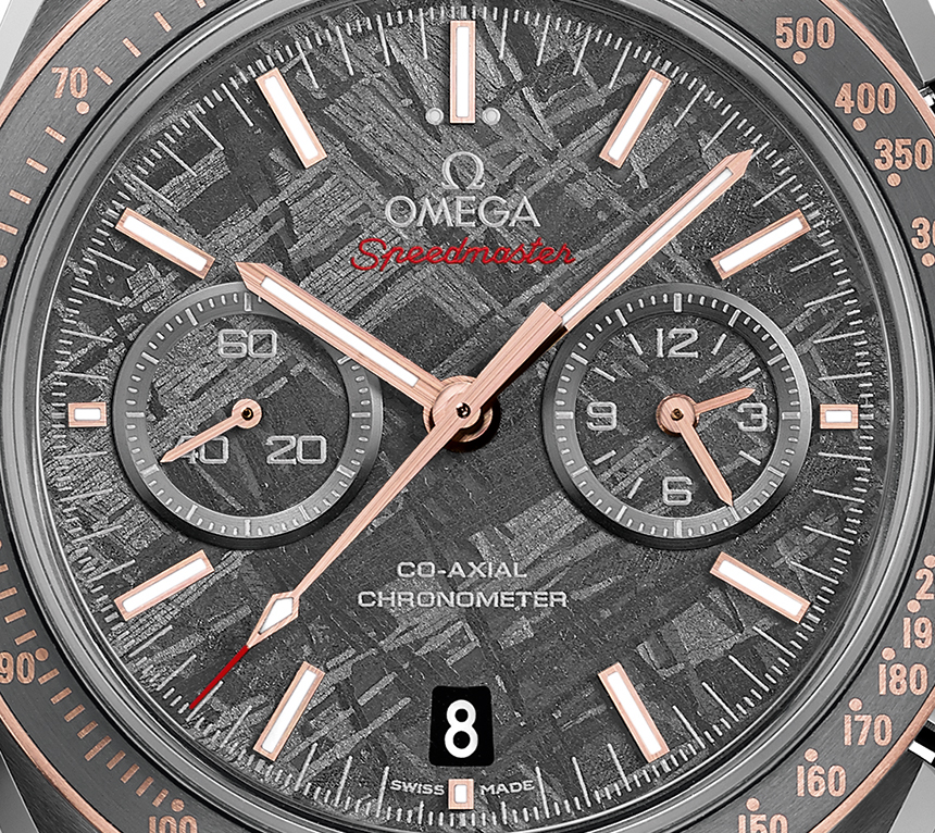 Front of Omega Speedmaster Grey Side of the Moon dial